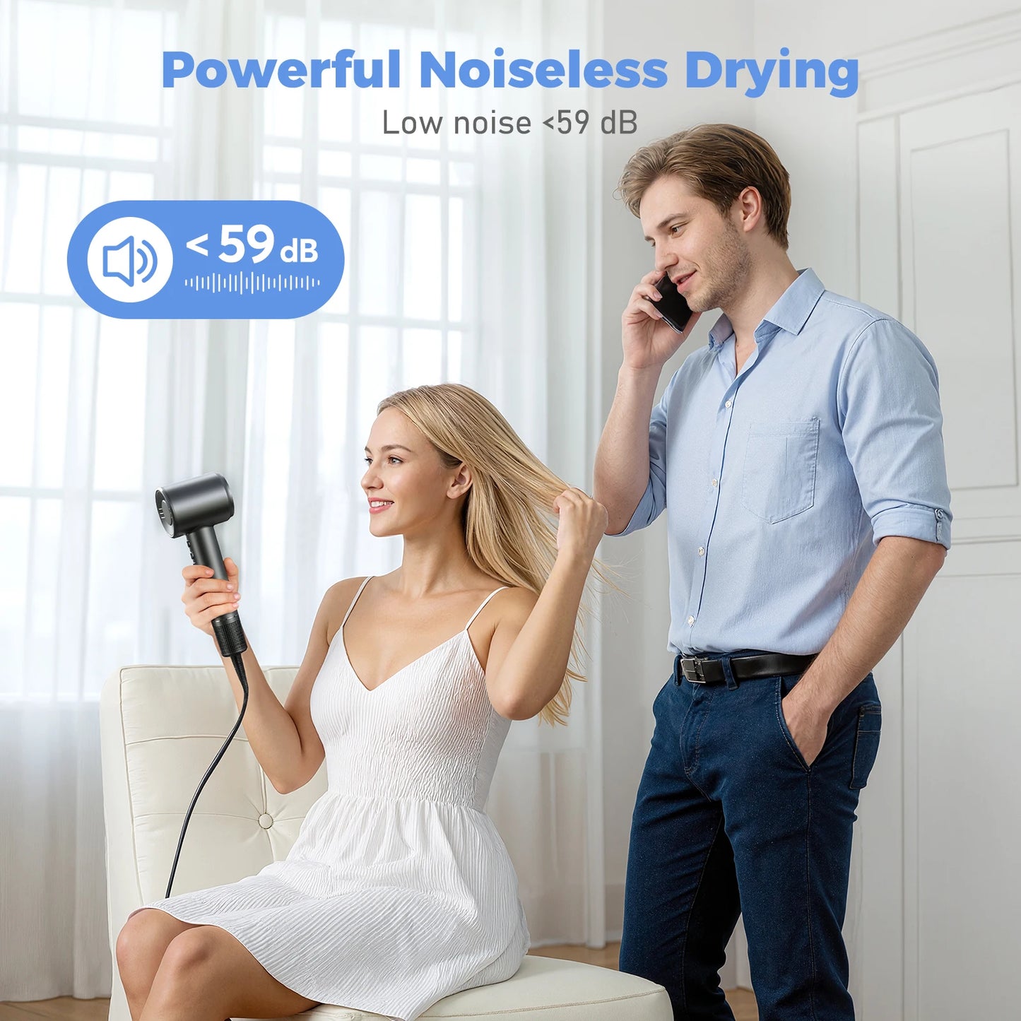 LYSMOSKI Hair Dryer 120000 RPM Negative Ionic Brushless Motor Fast