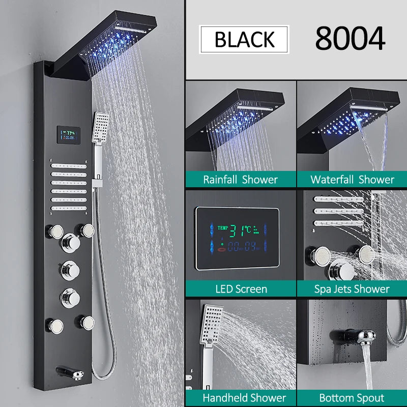 Quyanre LED Shower Panel Tower System Rainfall Massage