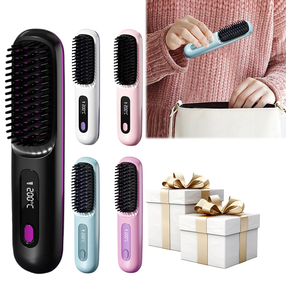 Cordless Hair Straightener Brush Anti Scald With 3 Temperature Settings