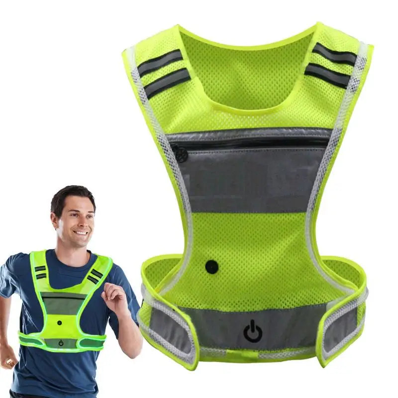 LED Reflective Running Vest 360 Degree Visibility USB Rechargeable Light