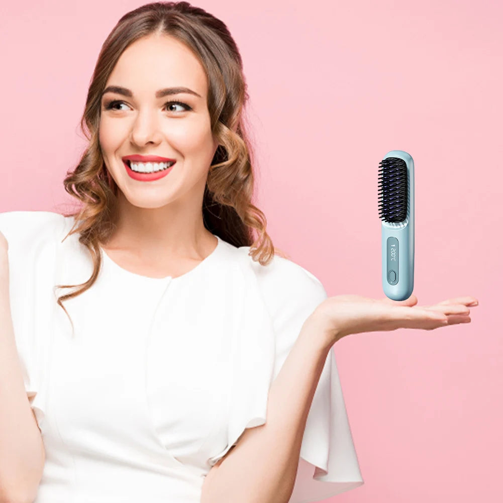 Cordless Hair Straightener Brush Anti Scald With 3 Temperature Settings
