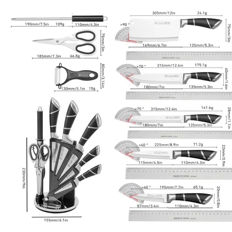 ZENG 9 Piece Kitchen Knife Set Stainless Steel Sharpener