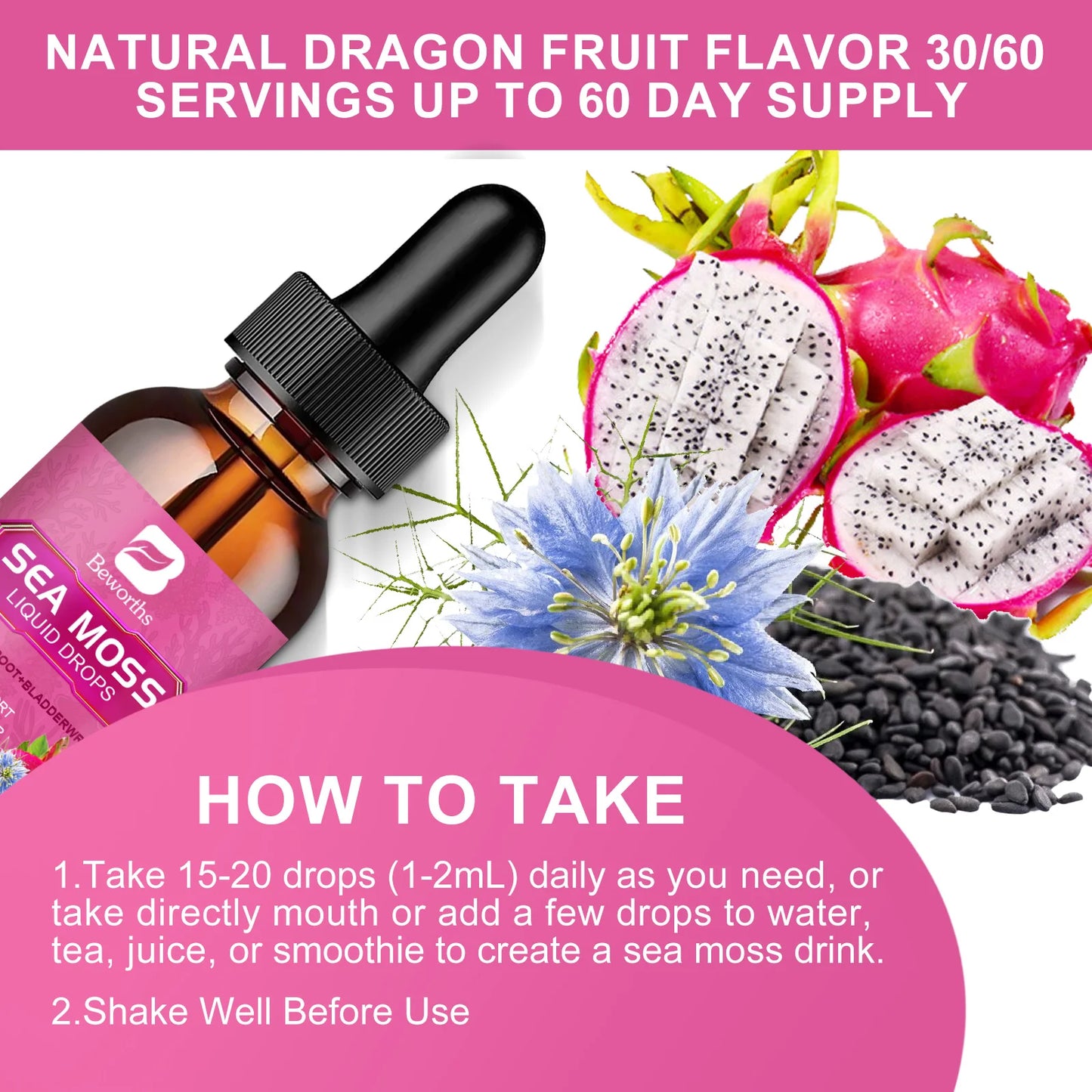 Beworths Seamoss Liquid Drops Organic Black Seed Oil Burdock Root