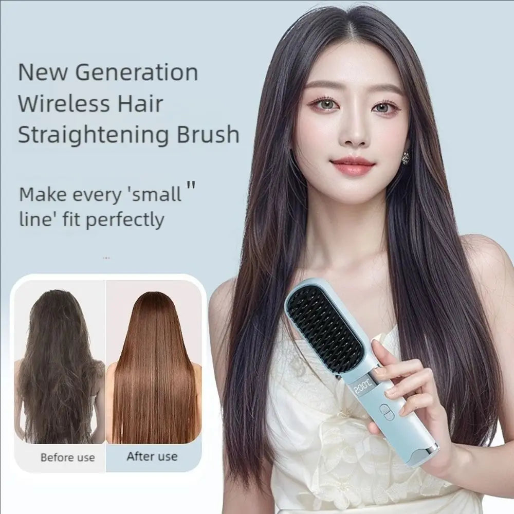 Portable Wireless Hair Straightener Comb Three Temperature Settings LCD Display