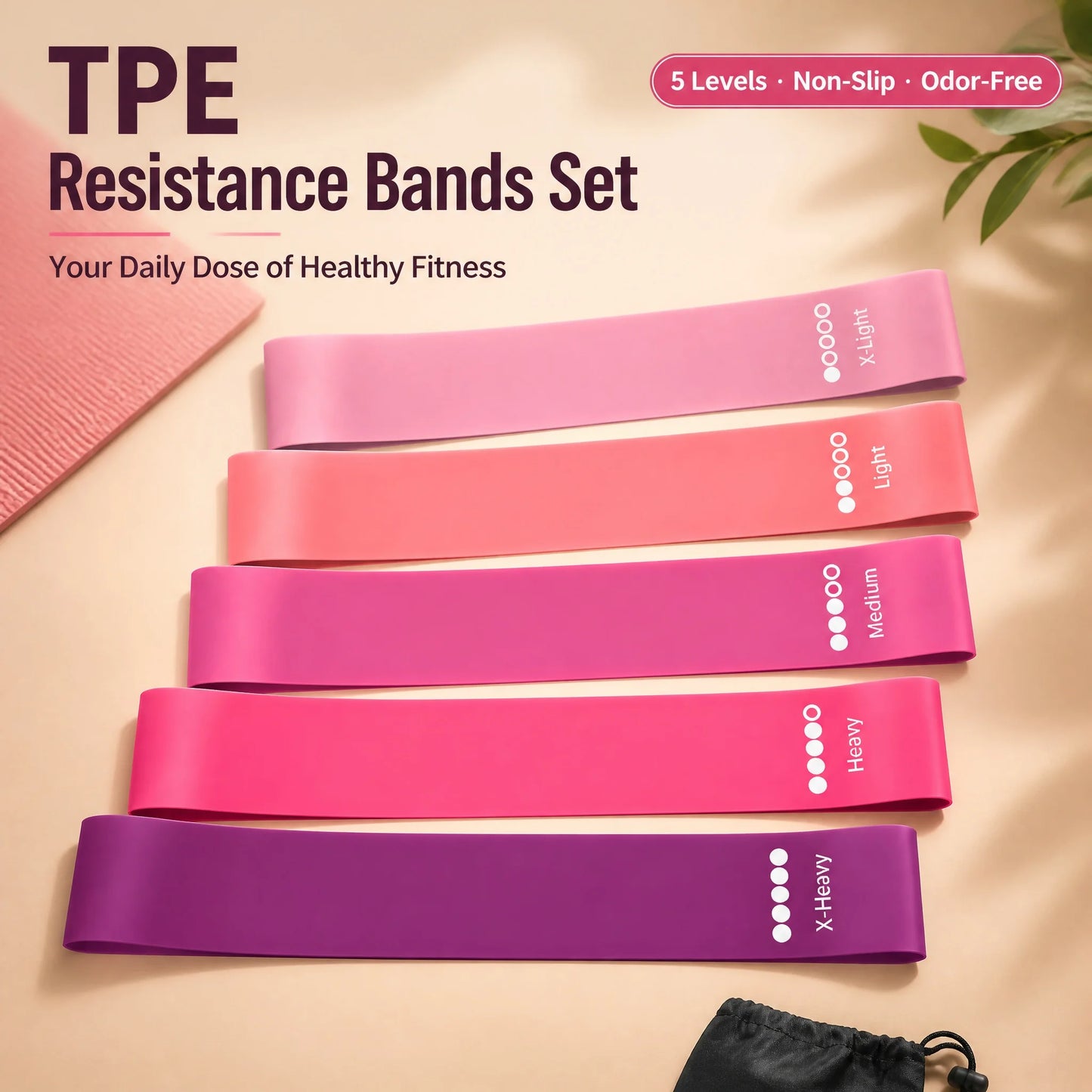 TPE Resistance Bands Set Five Levels Non Slip Booty Glutes