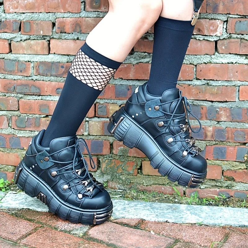 Women Thick Bottom Platform Sneakers With Metal Decoration Gothic Style