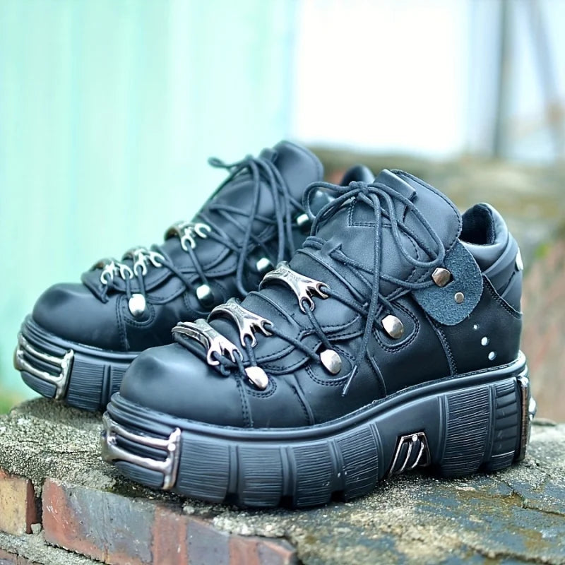 Women Thick Bottom Platform Sneakers With Metal Decoration Gothic Style