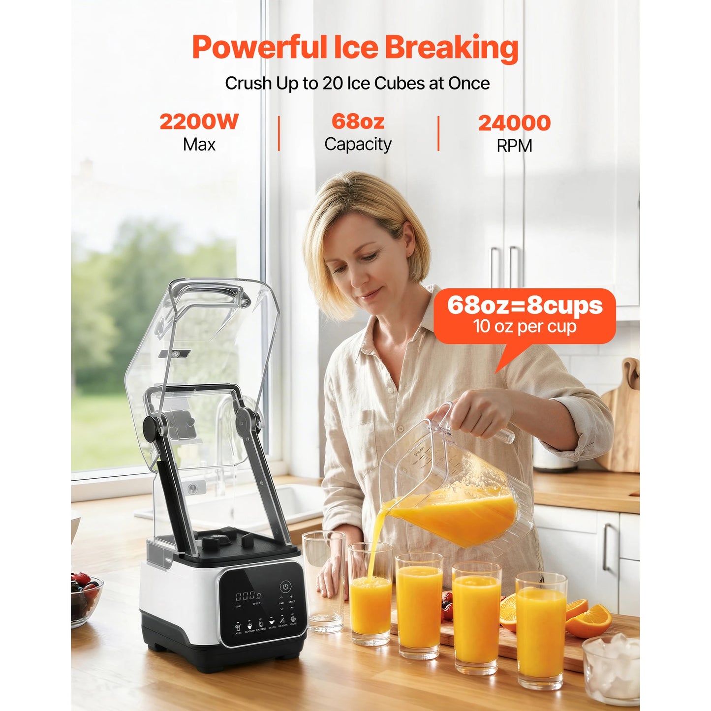 High Power Countertop Blender With Shield 26000 RPM Six Presets