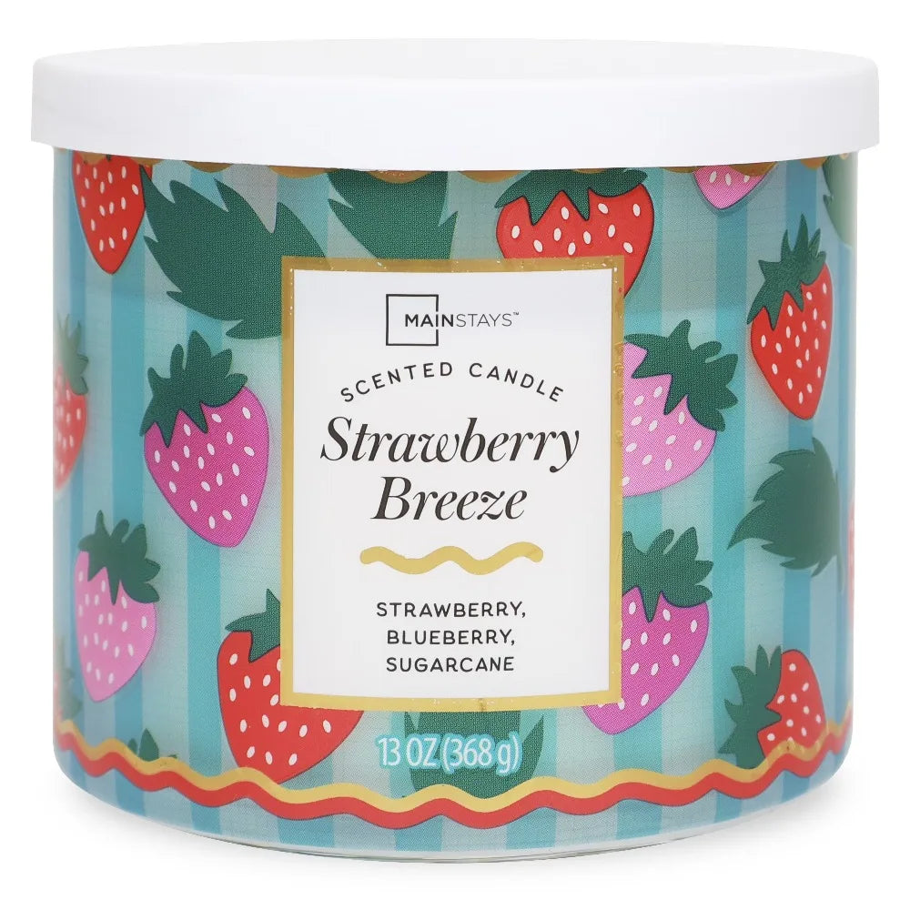 Strawberry Breeze Scented Candle Triple Wick Home Fragrance