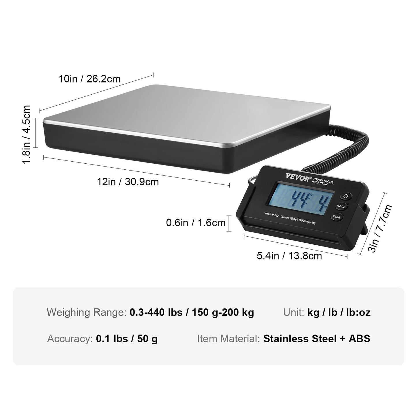 SucceBuy 440Lbs Digital Shipping Scale With Timer And Tare