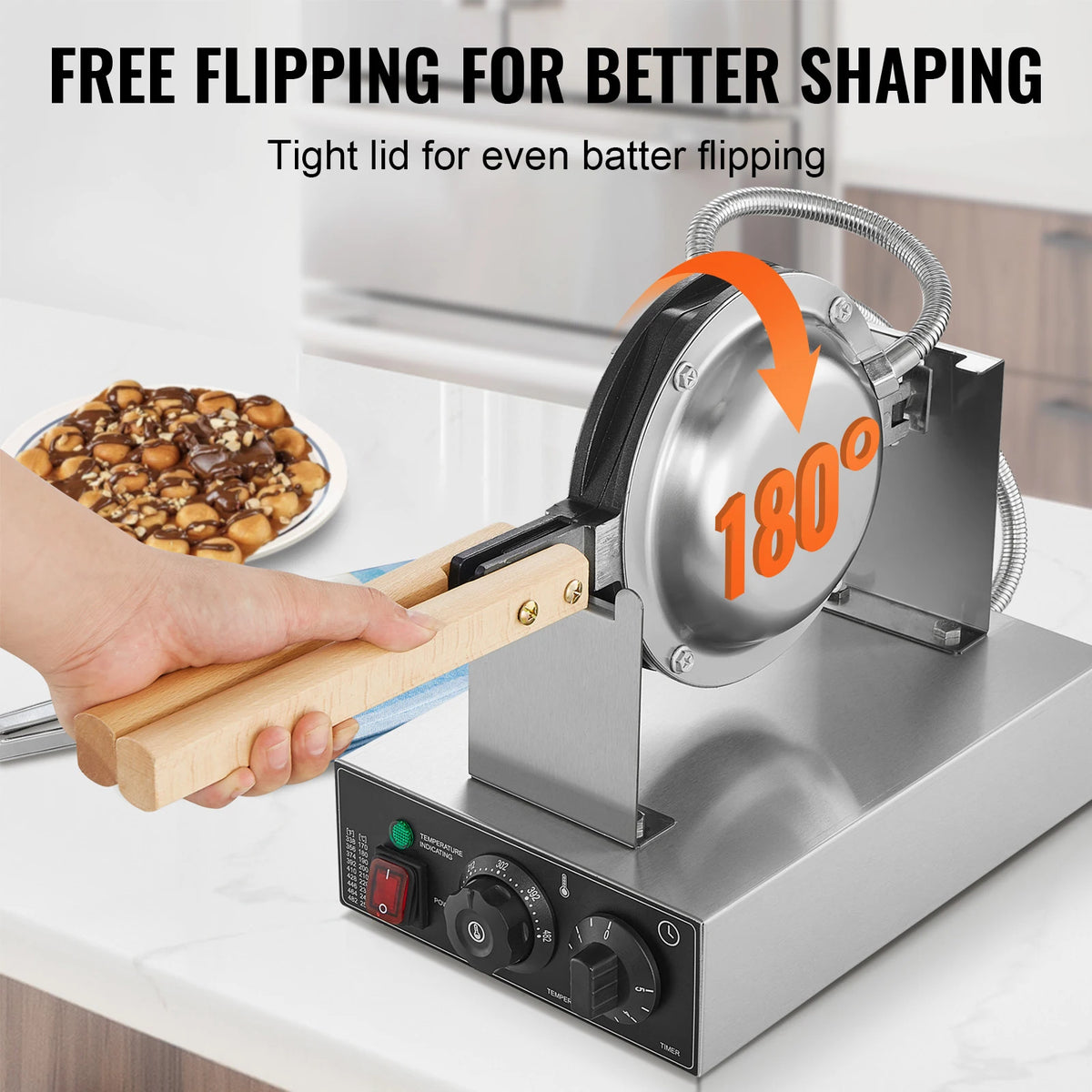 SucceBuy Commercial Egg Bubble Waffle Maker Stainless Steel Construction