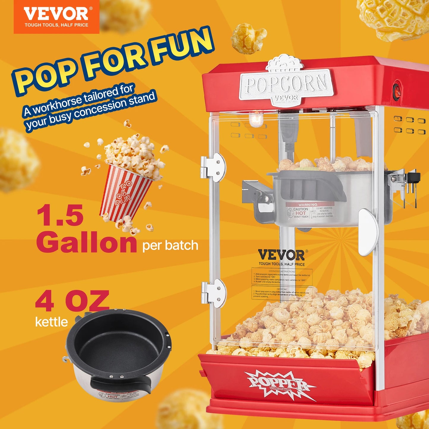 SucceBuy Countertop Popcorn Maker 1.5 Gal Per Batch