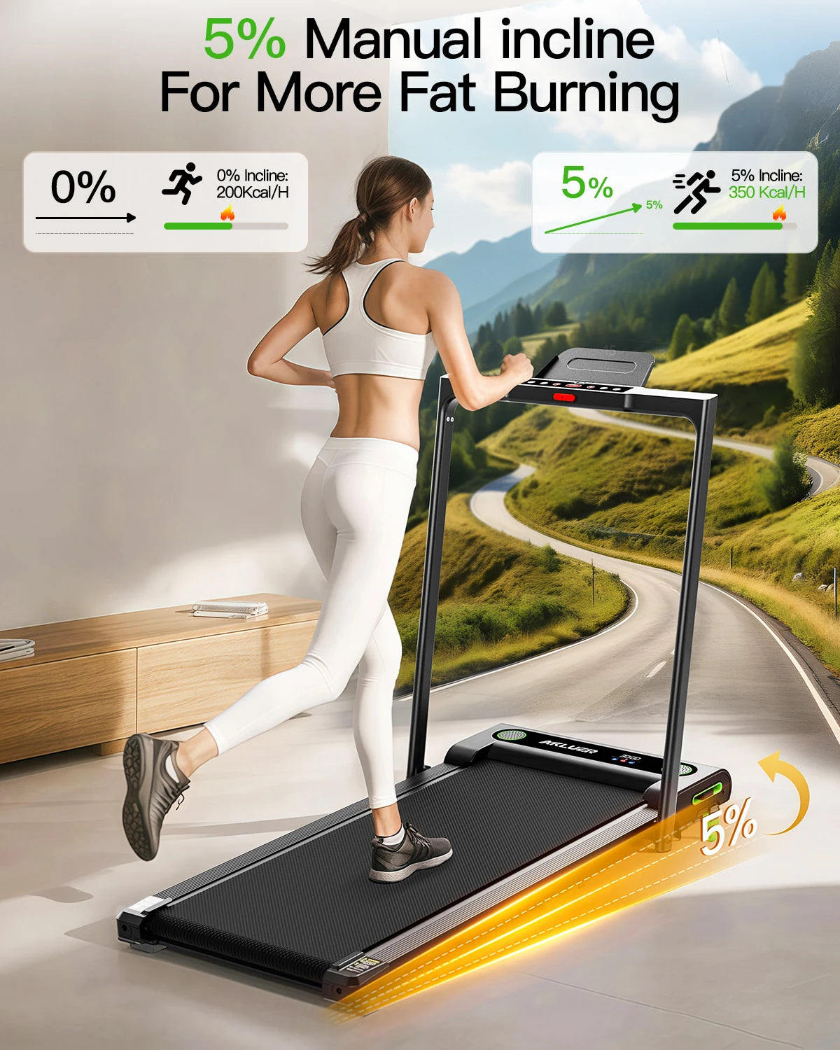 AKLUER Incline Desk Treadmill 2.5 HP With Remote LED Display