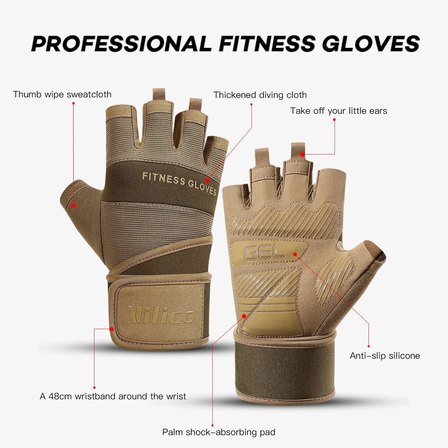 Kyncilor Half Finger Cycling Gloves Anti Slip Fitness
