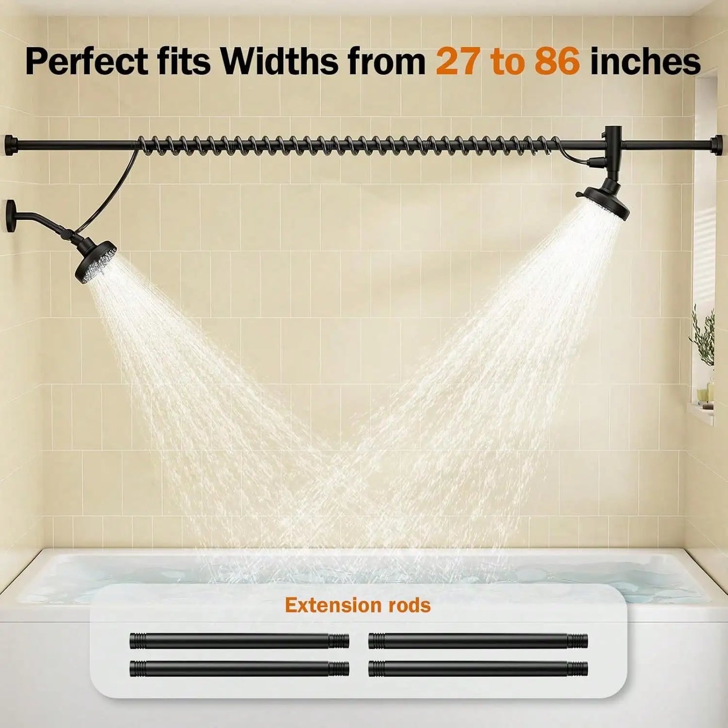 Dual Shower Head System With Adjustable Slider High Pressure