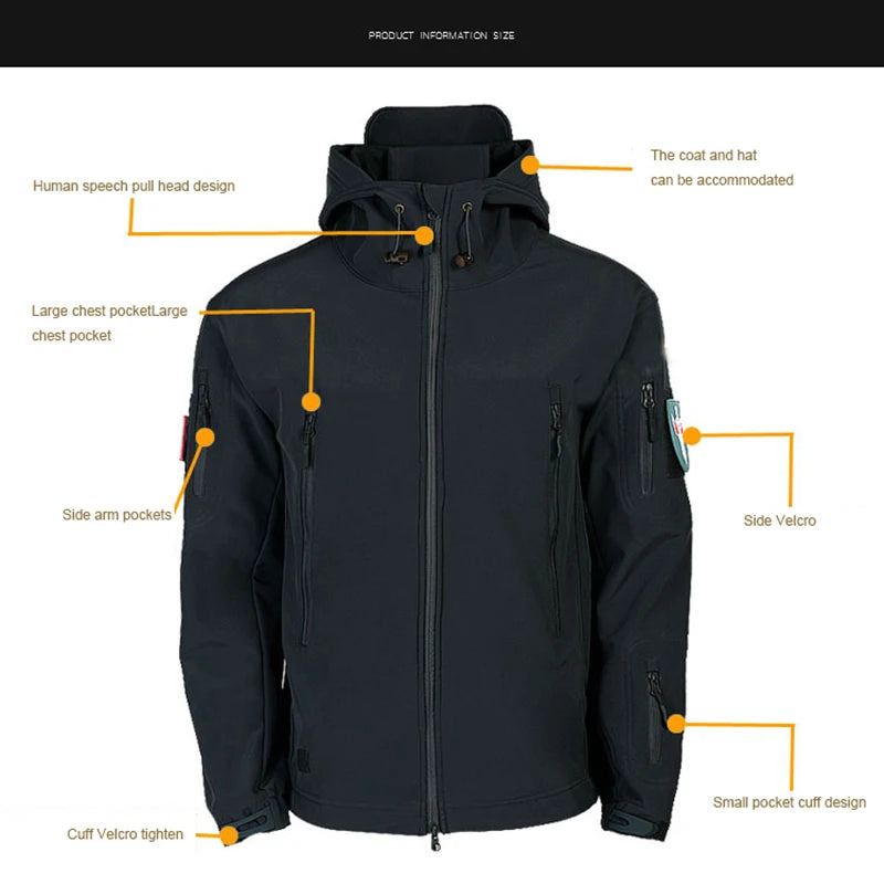 SoftShell Tactical Waterproof Jacket for Men Hiking Camping Outdoor Gear