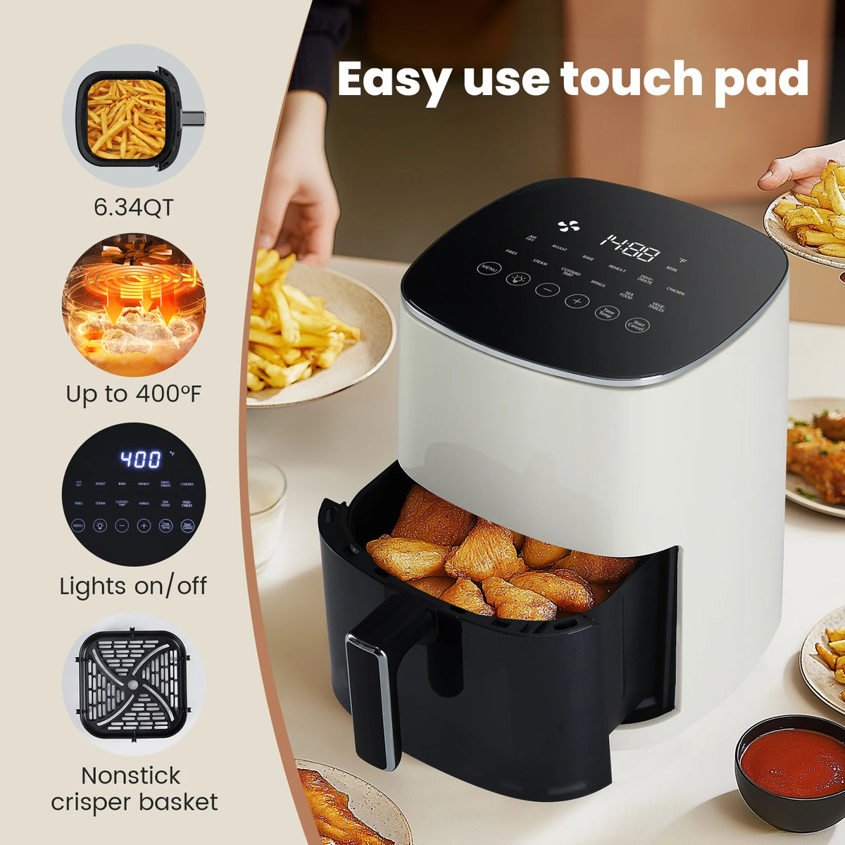 JHK 6 Quart Square Air Fryer With Window