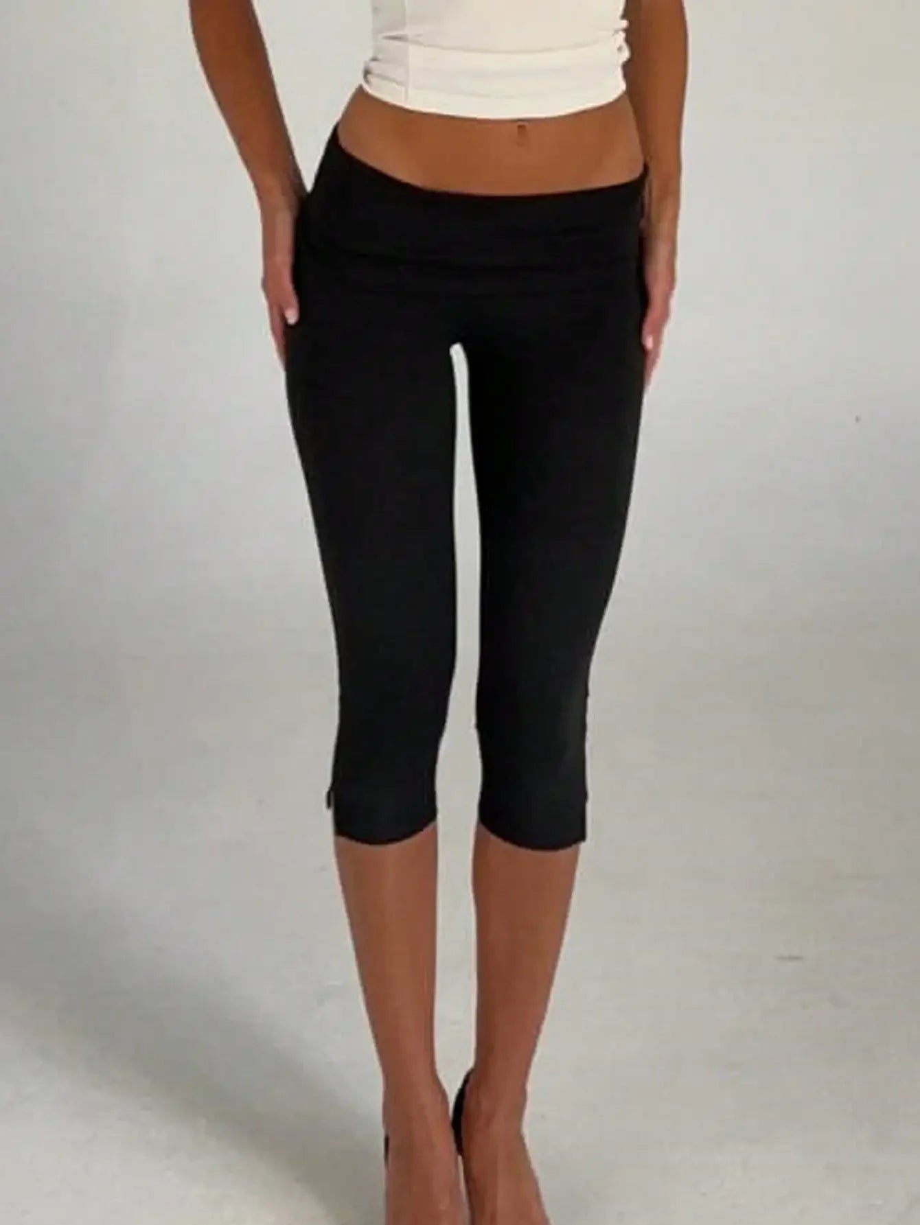Women's Capri Leggings With Fold Over Waistband And Split Hem Buttery Soft