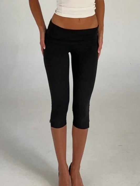 Women's Capri Leggings With Fold Over Waistband And Split Hem Buttery Soft