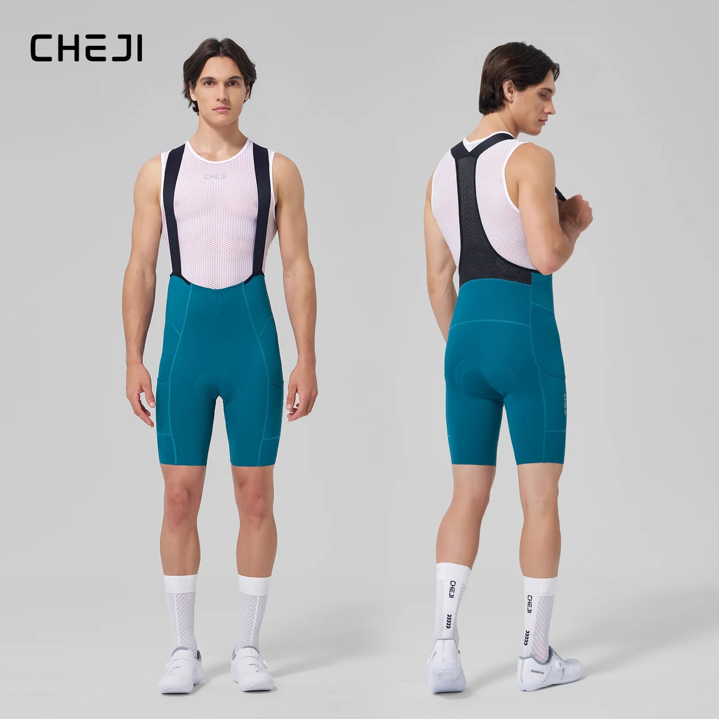 Cheji Mens Cycling Bib Shorts Seamless Quick Dry Breathable Performance
