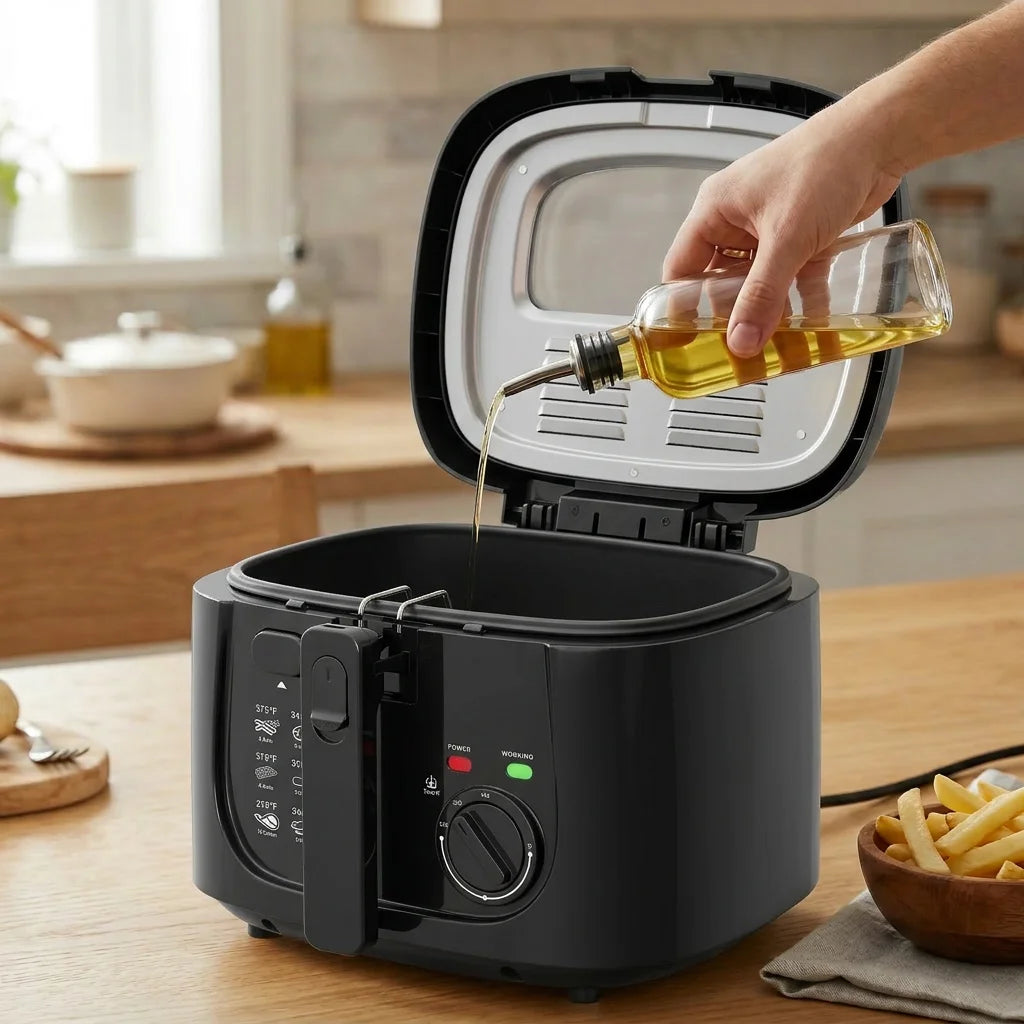 Cachoo 1600W Electric Deep Fryer With Adjustable Thermostat And Lid