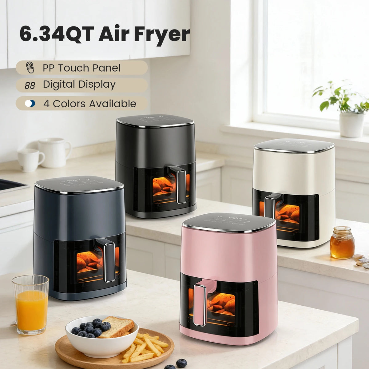 JHK 6 Quart Square Air Fryer With Window