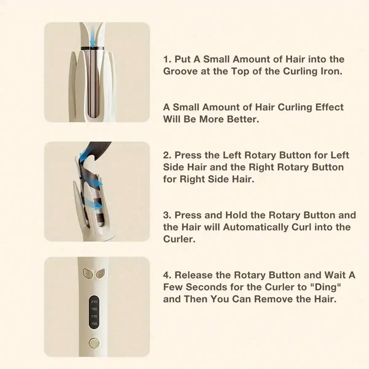 Electric Automatic Hair Curler Rotating Curling Iron 4 Temp Modes