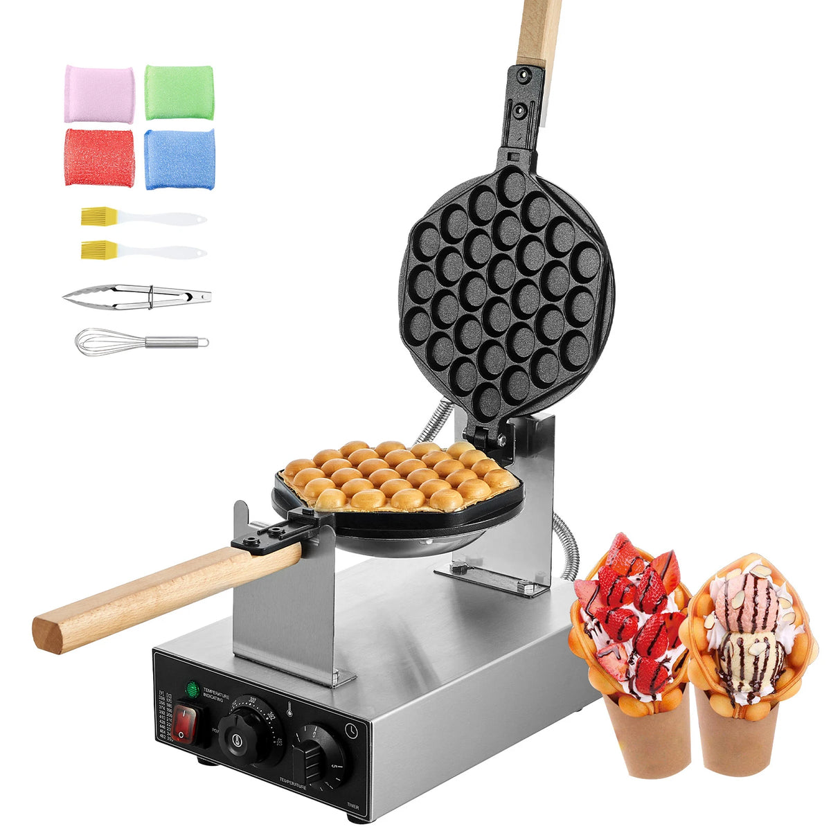 SucceBuy Commercial Egg Bubble Waffle Maker Stainless Steel Construction