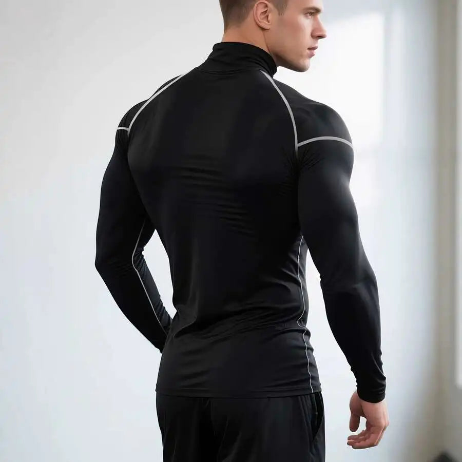 Men's Quick-Dry Stretch High-Neck Long Sleeve Workout Top