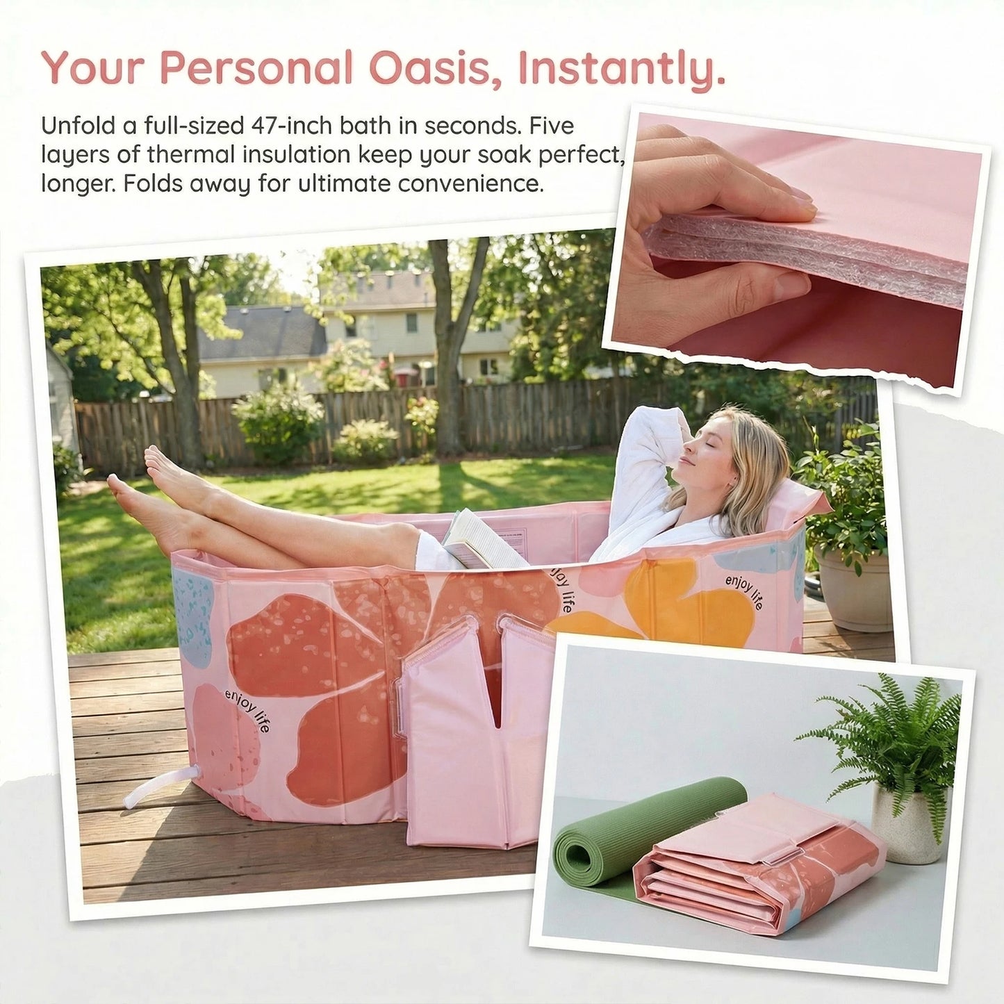 Portable Foldable Bathtub With 5 Layer Insulated Liner For Athletes
