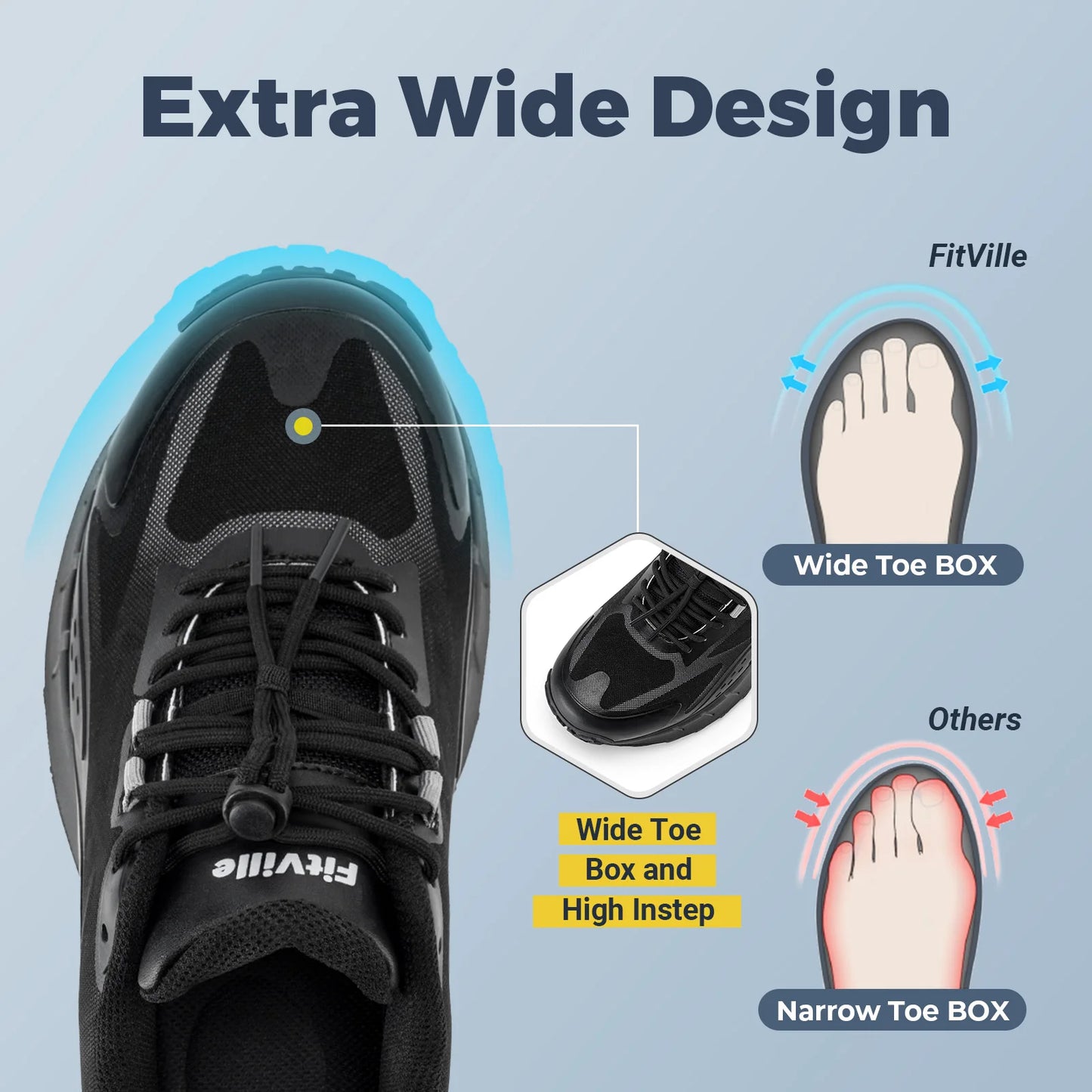 Fittington Wide Breathable Mesh Hiking Shoes With High Arch Support