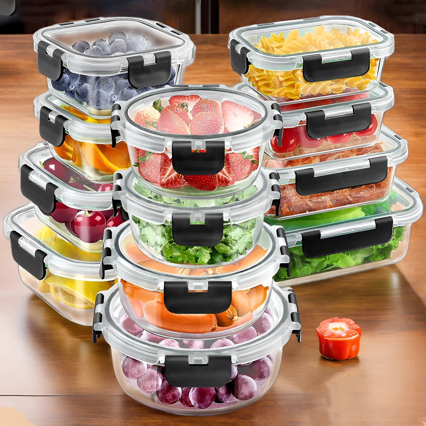 Glass Lunch Box Meal Prep Containers 12 Pieces Airtight Storage