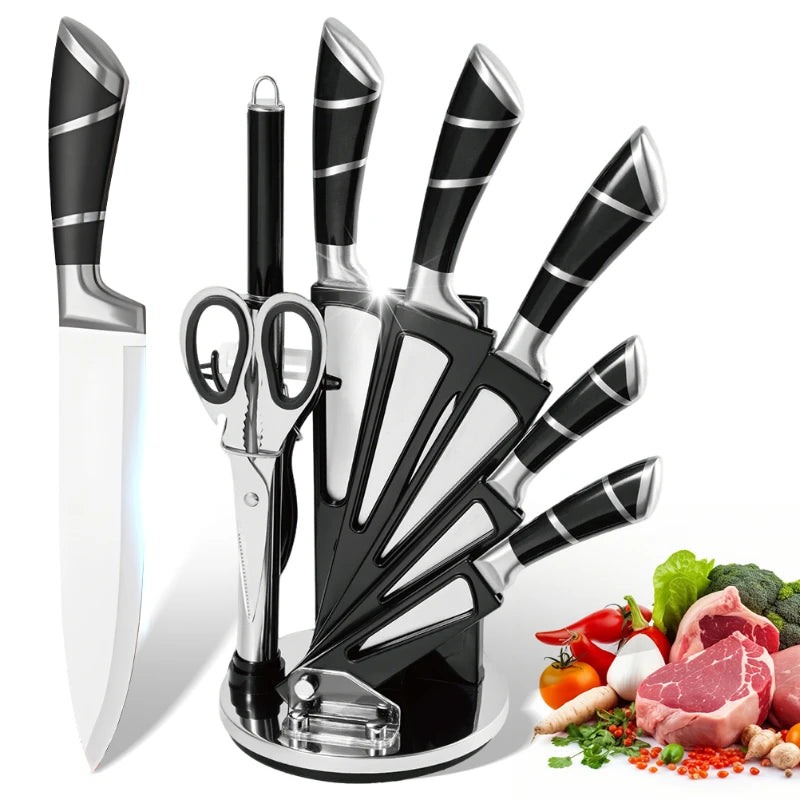 ZENG 9 Piece Kitchen Knife Set Stainless Steel Sharpener