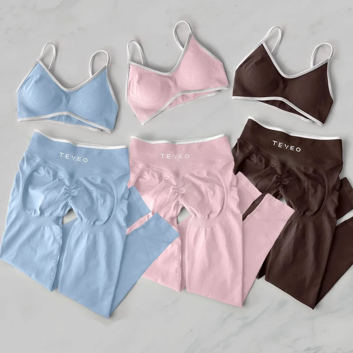 TEVEO 2 Piece Womens Seamless Gym Set Leggings Bra Yoga