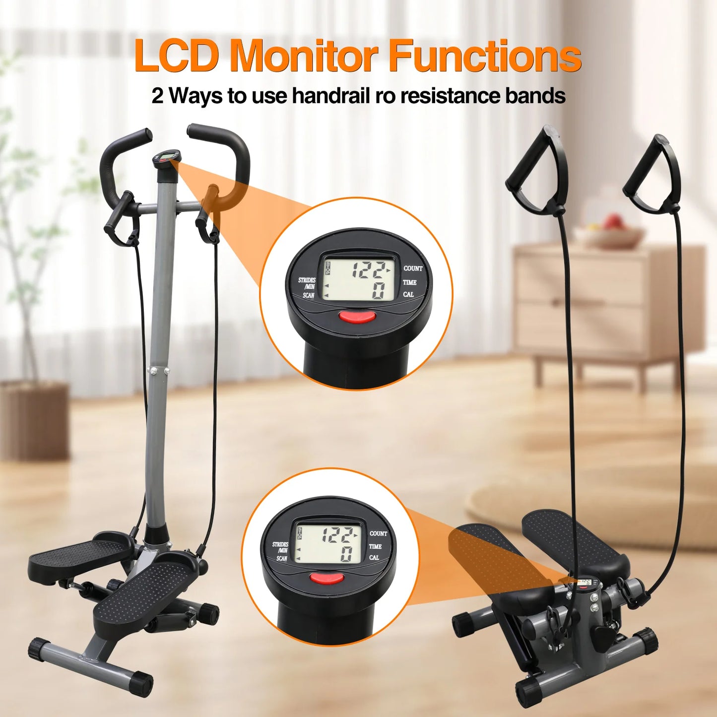 Home Gym Exercise Stepper With LCD Monitor And Resistance Bands
