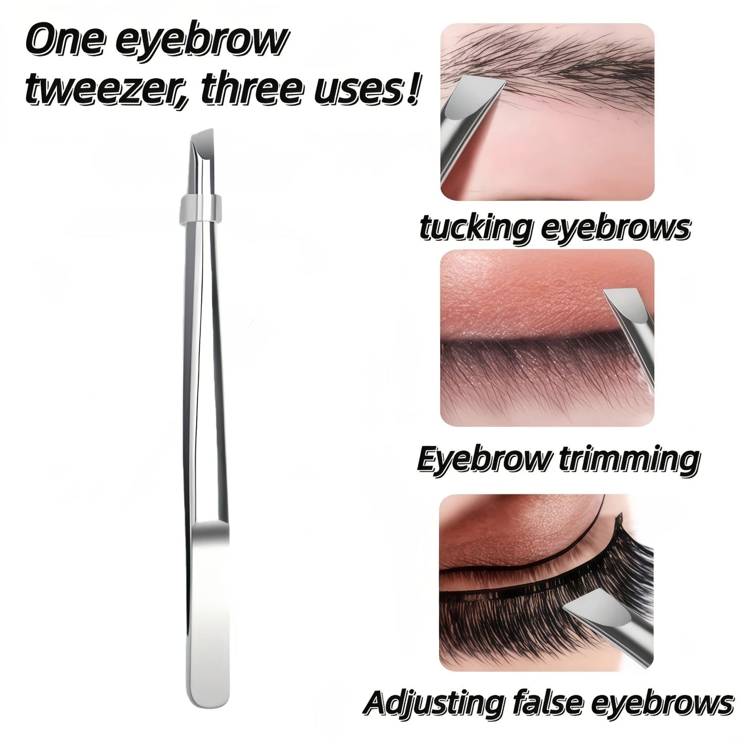 Stainless Steel Precision Tweezers Slant Tip for Facial Hair