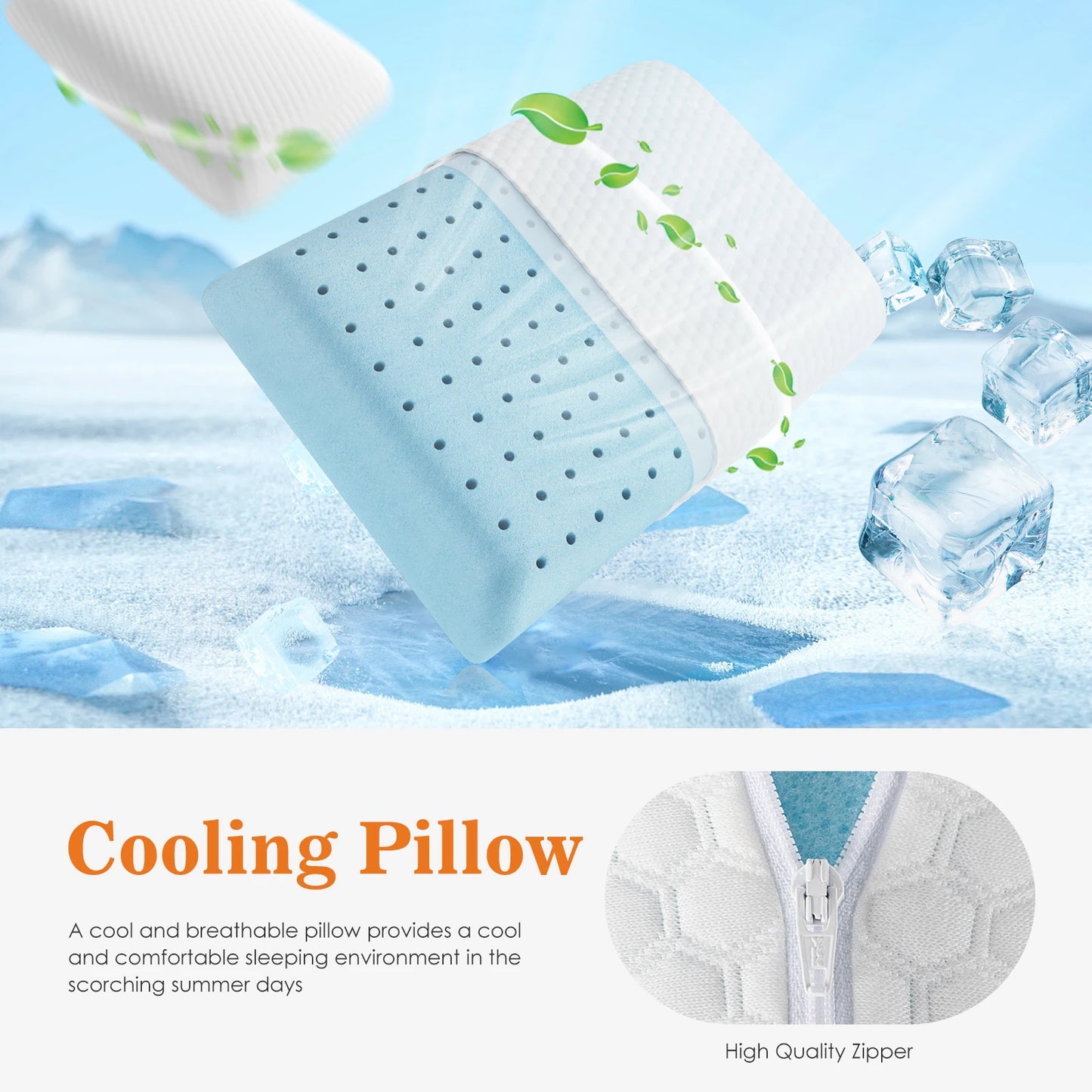 JHK 2 Piece Memory Foam Pillows With Removable Washable Cover