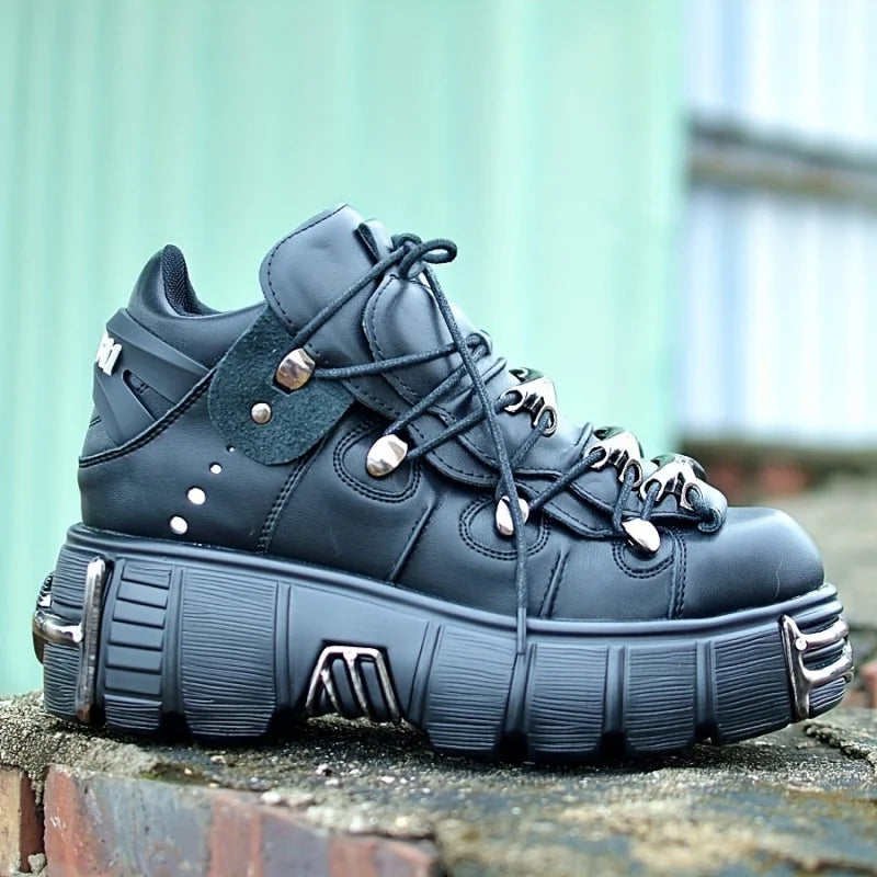 Women Thick Bottom Platform Sneakers With Metal Decoration Gothic Style