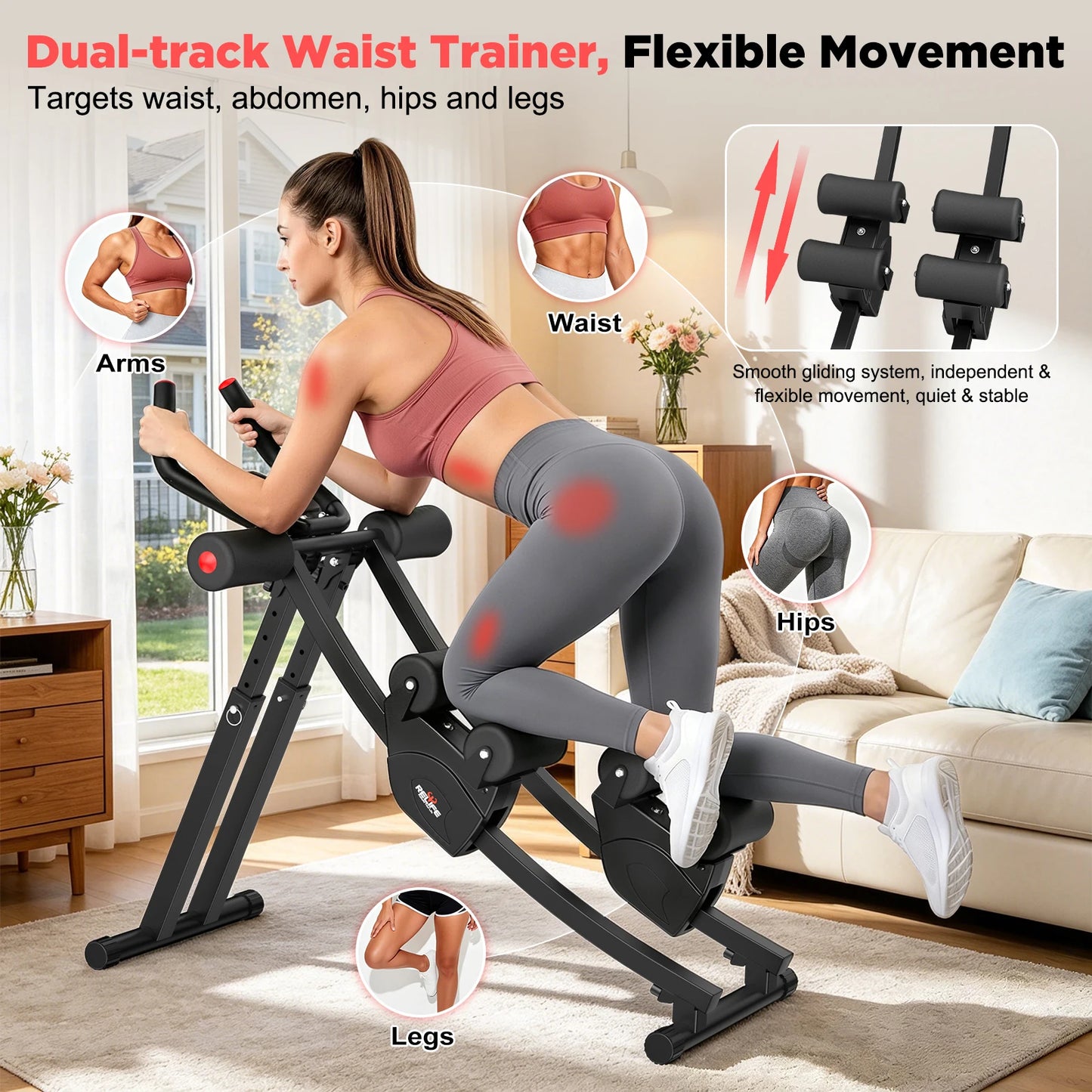 Dual Track Ab Machine Home Fitness Foldable Core Trainer
