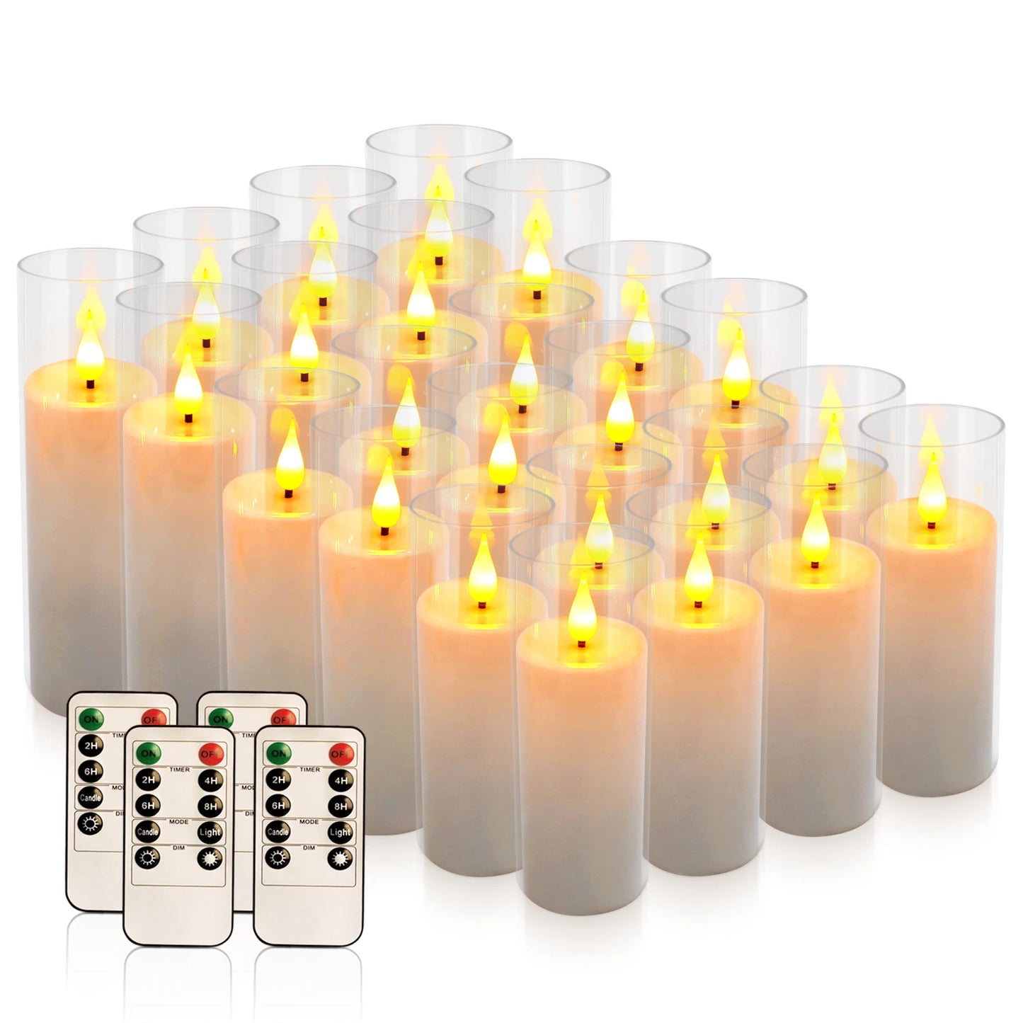 Flameless LED Acrylic Candle Lights 24 Pack With Remote Timer