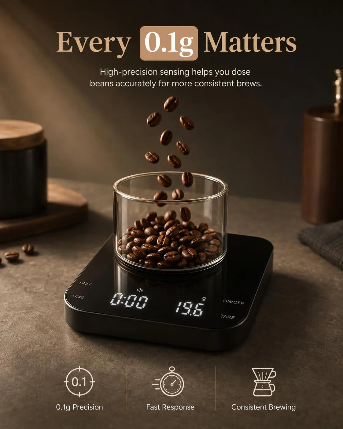 Precision Coffee Scale With Timer 3000g Capacity USB-C Rechargeable