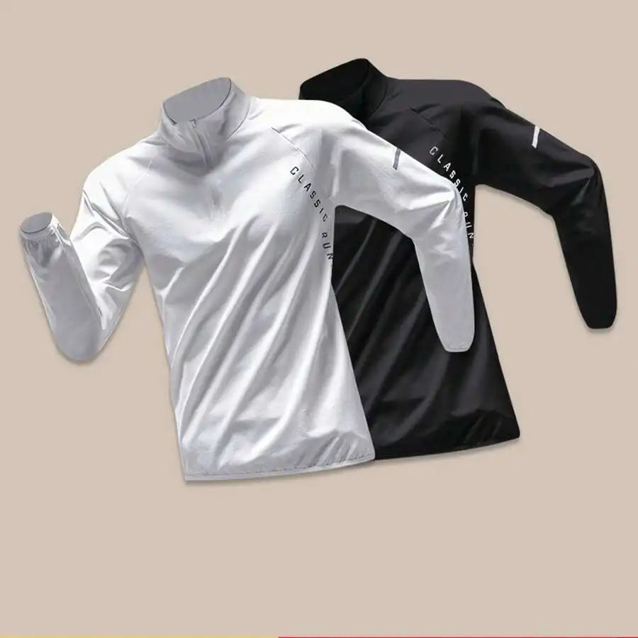 Mens Long Sleeve Half Zip Running Shirt Quick Dry Tee