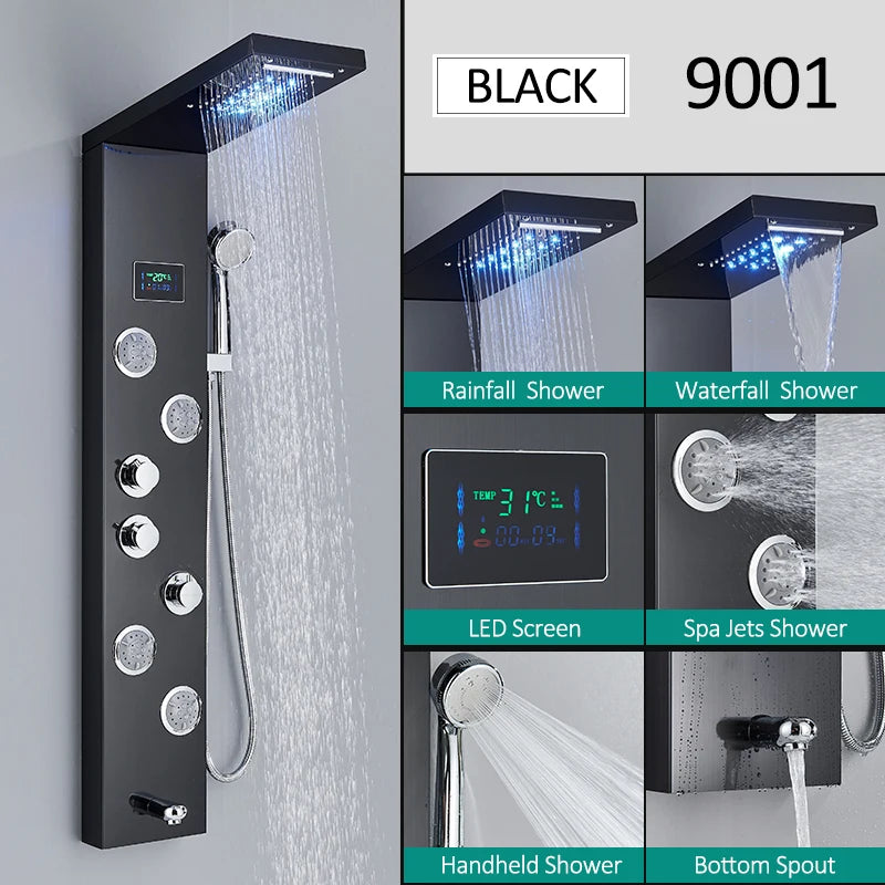 Quyanre LED Shower Panel Tower System Rainfall Massage