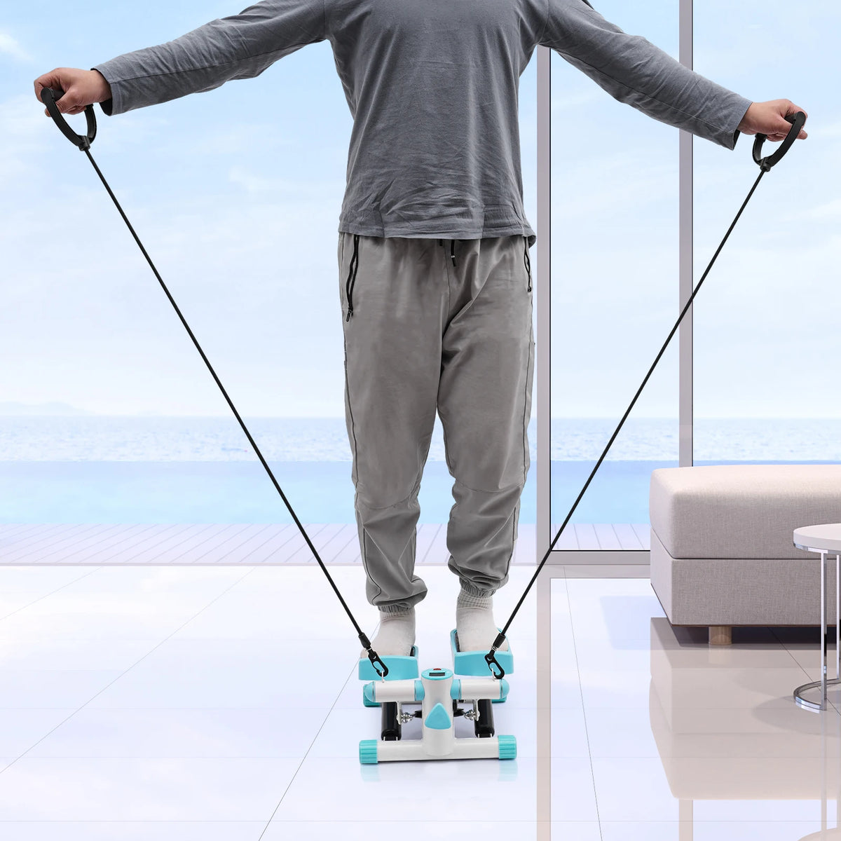 Portable Fitness Stepper With Resistance Bands And LED Display