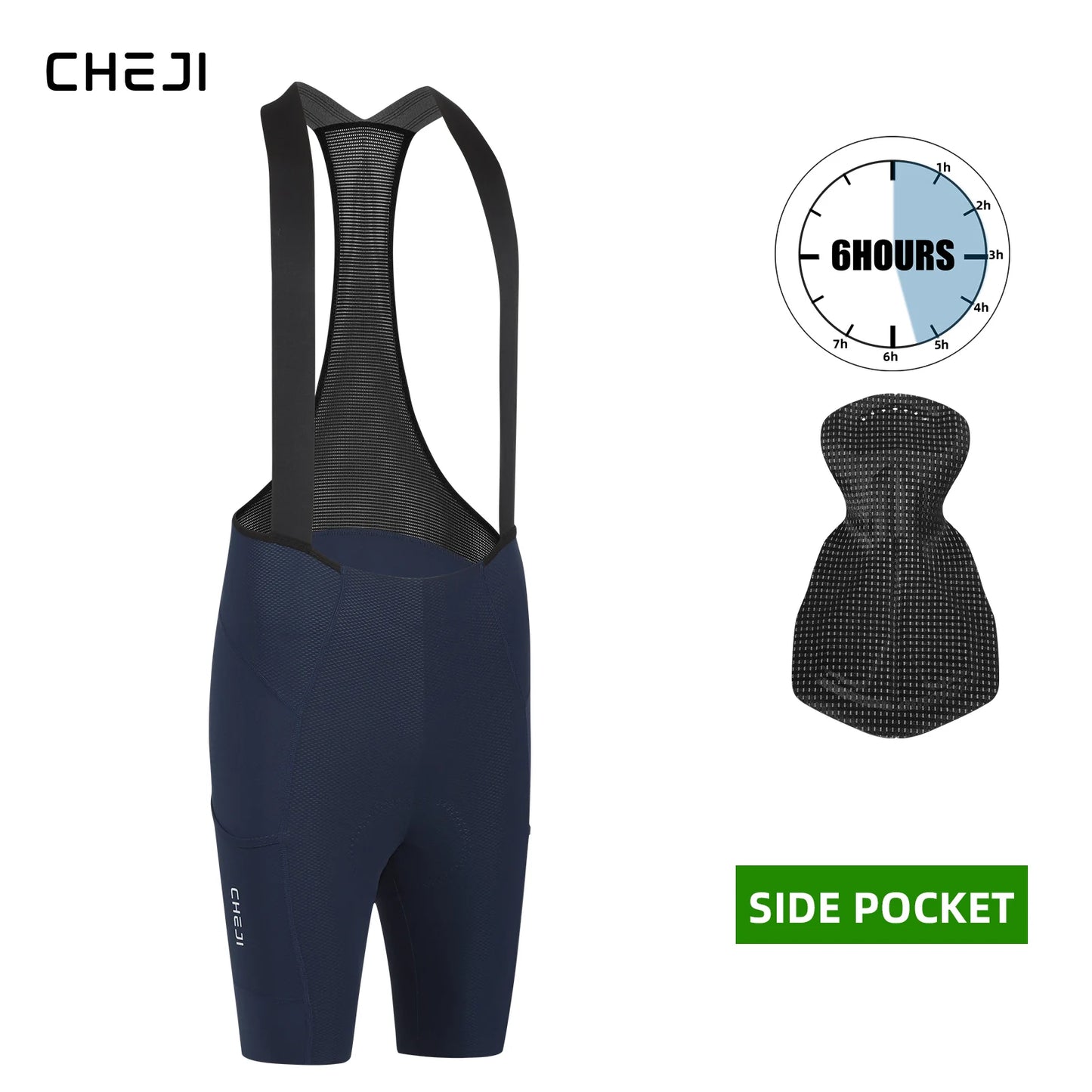 Cheji Mens Cycling Bib Shorts Seamless Quick Dry Breathable Performance