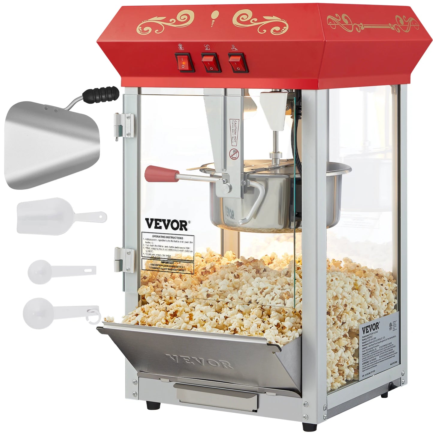 SucceBuy Popcorn Maker Popper Machine With Tempered Glass Cover 48 Cups