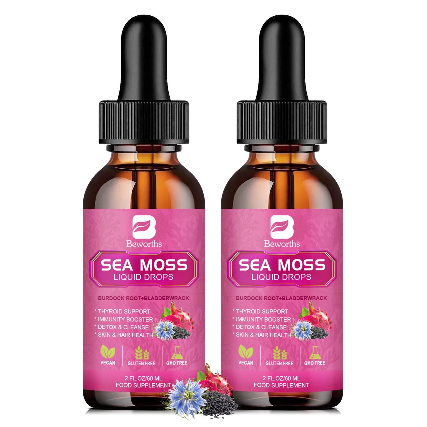 Beworths Seamoss Liquid Drops Organic Black Seed Oil Burdock Root