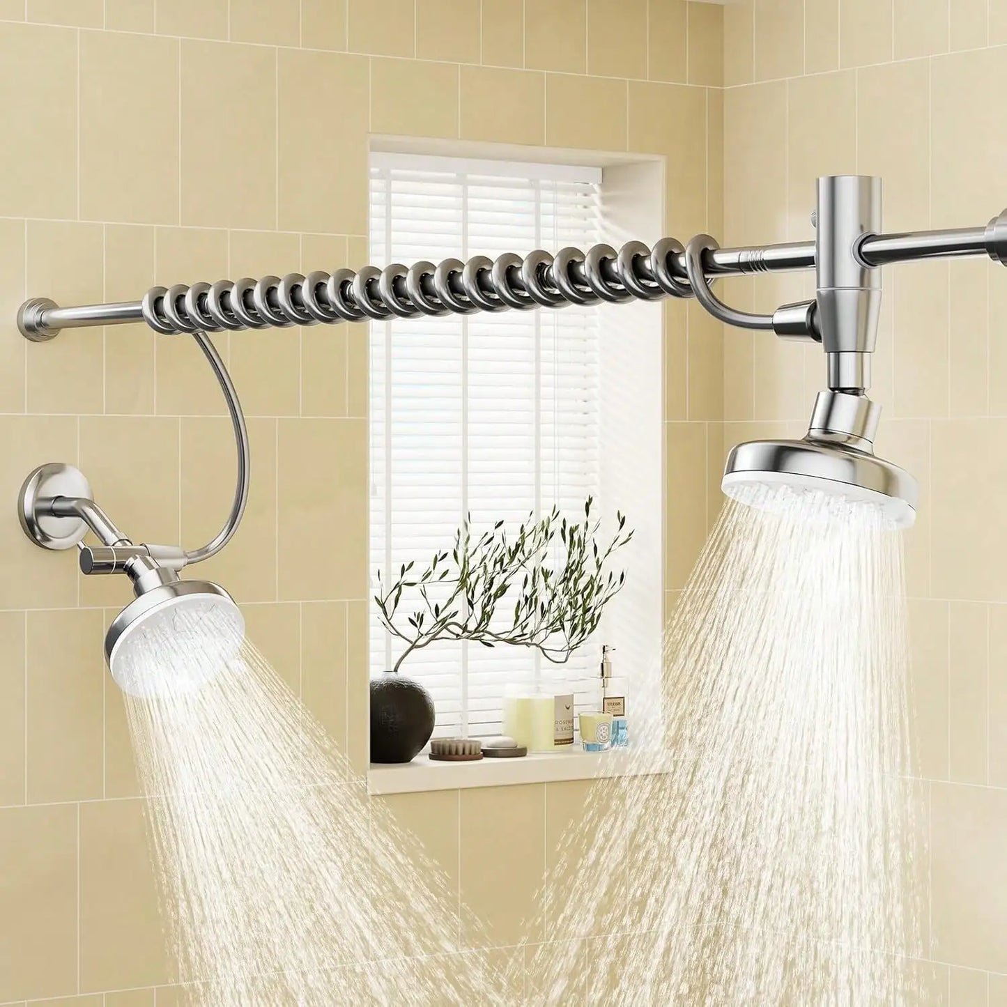 Dual Shower Head System With Adjustable Slider High Pressure
