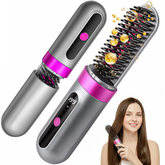 Cordless Hair Straightener Brush Ionic Anti Frizz 3 Temp Settings