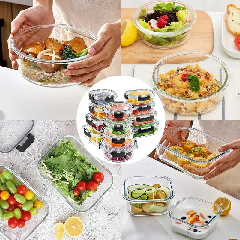 Glass Lunch Box Meal Prep Containers 12 Pieces Airtight Storage